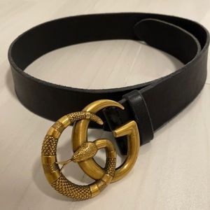Authentic Leather belt Double G buckle with snake
